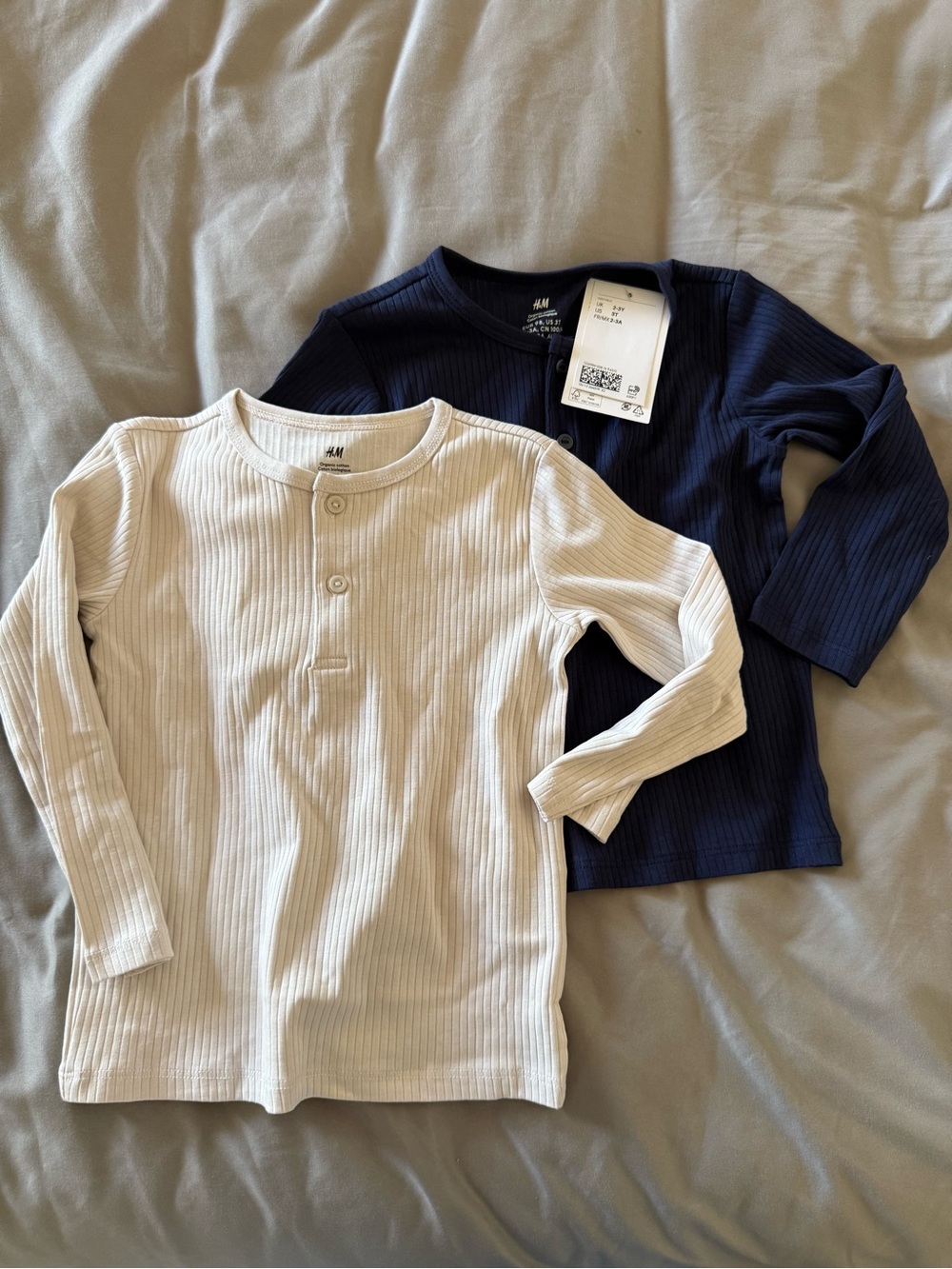H&M Kids Ribbed Henley Long Sleeve Top - Navy & Cream